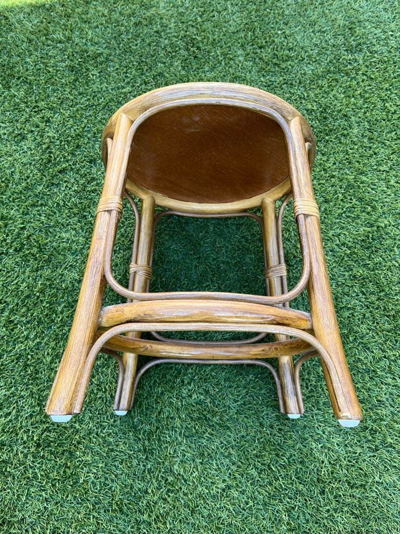 【昭和レトロ】藤 ラタン 丸テーブル　丸椅子セット