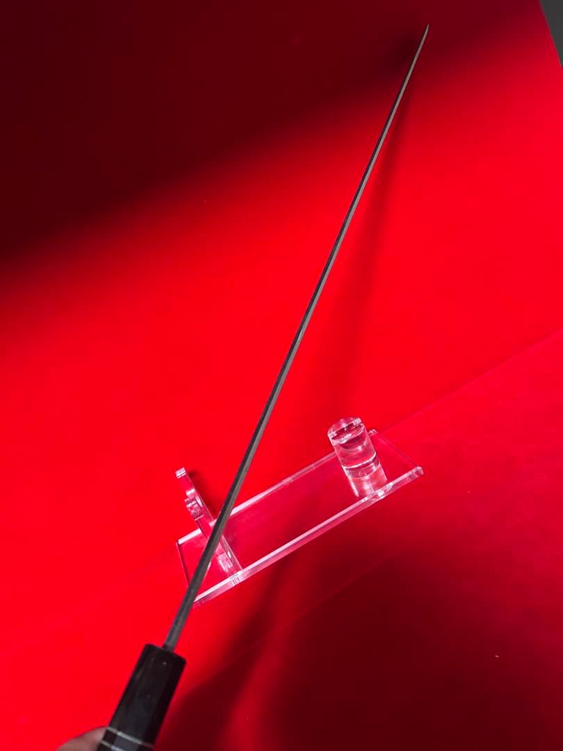 01554 包丁　先丸型　マグロ包丁　玉鋼　墨流し　地肌有り　両刃　未使用品