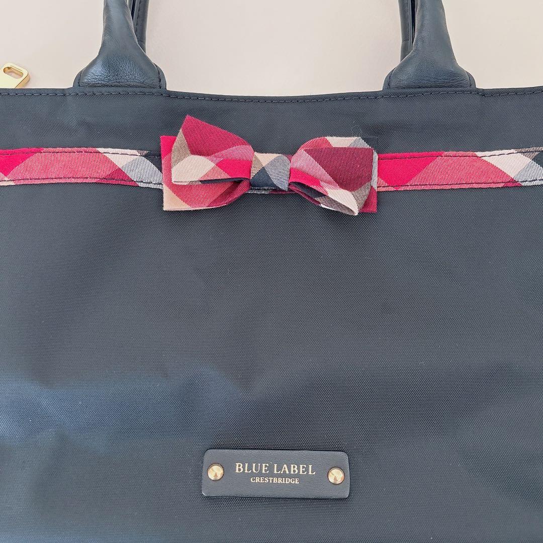 【超美品】♡ブルーレーベルクレストブリッジ♡リボンチェックトートバッグ☆