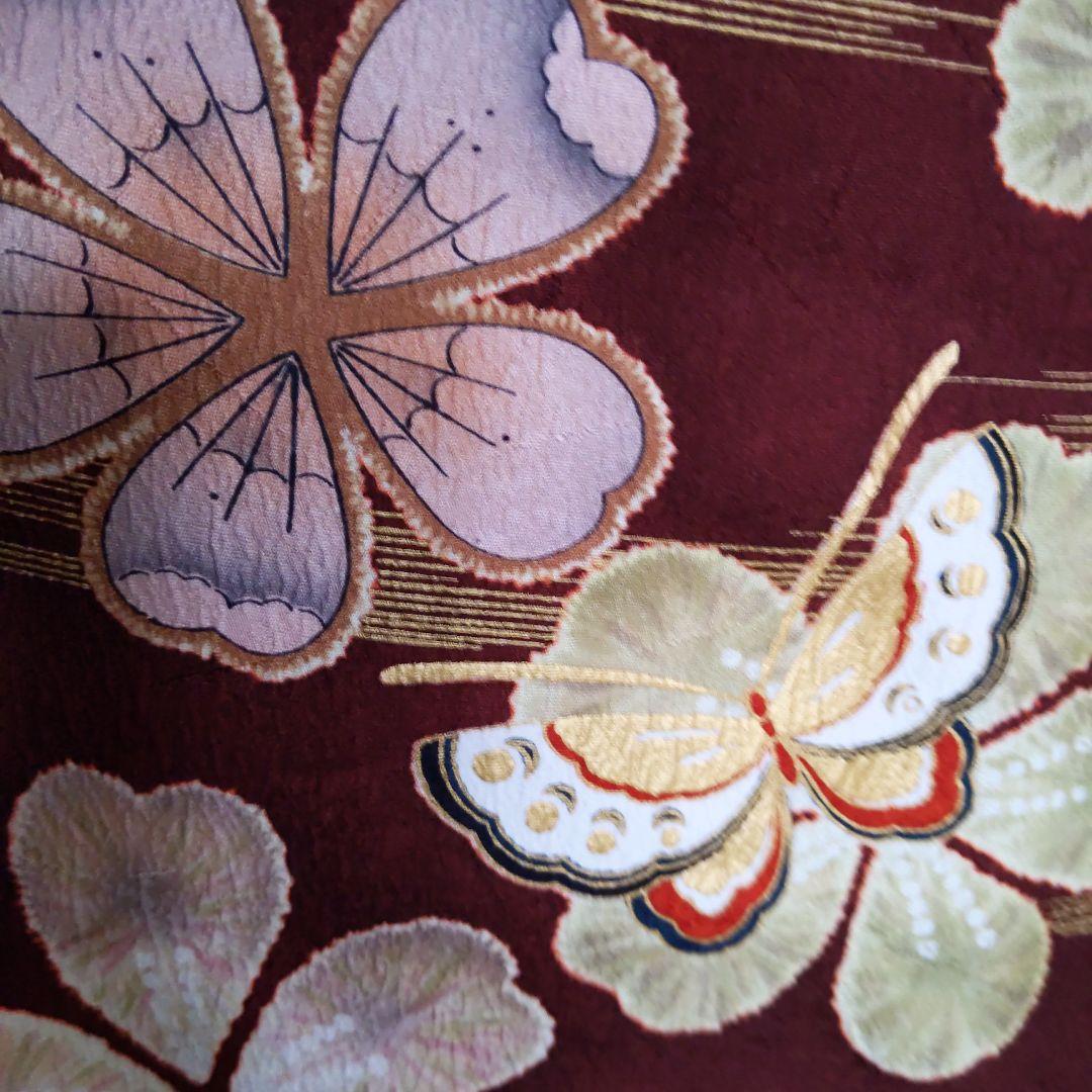 351華やぎ【最終価格】【桜蝶　紺色×ワイン色】【振袖6点フルセット】卒業謝恩会