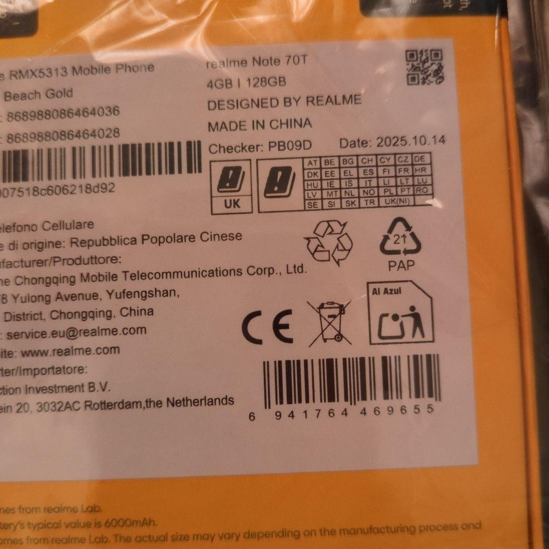 スマートフォン本体 realme Note 70T Gold 4GB 128GB