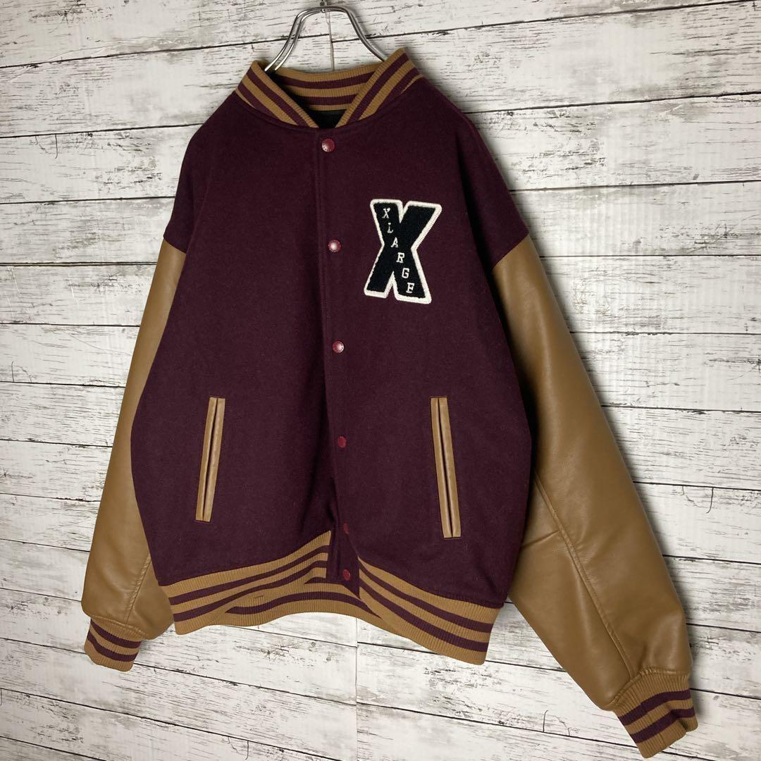 【人気モデル】エクストララージ☆スタジャン　パイルロゴ　L　パープル　ワイン