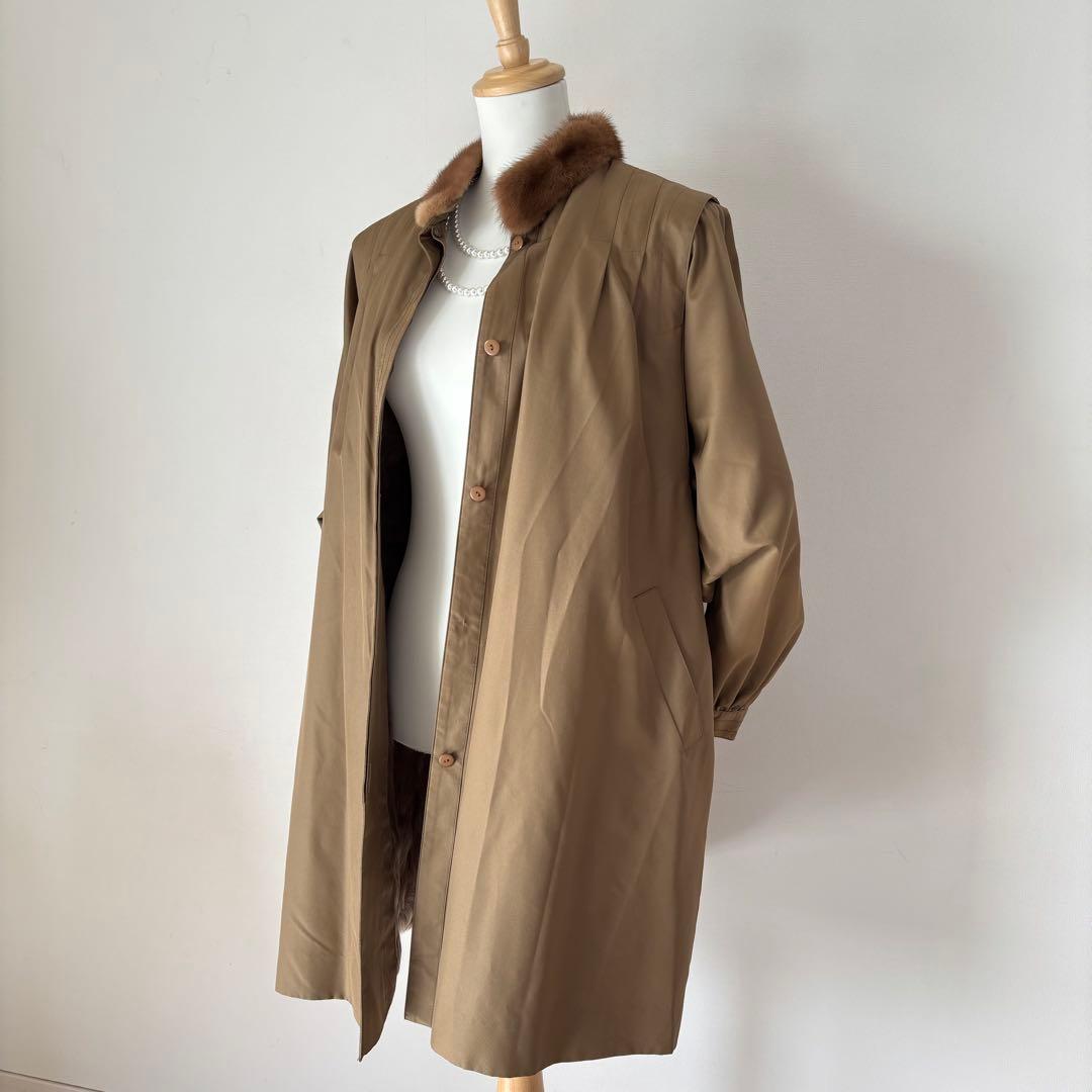 【極美品】Kanebo シルク100％　リアルファー付きコート　Lサイズ