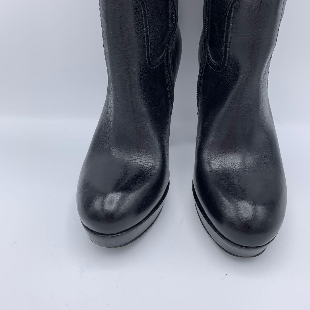 トリーバーチ　ロングブーツ　ブラック　レザー　ロゴ