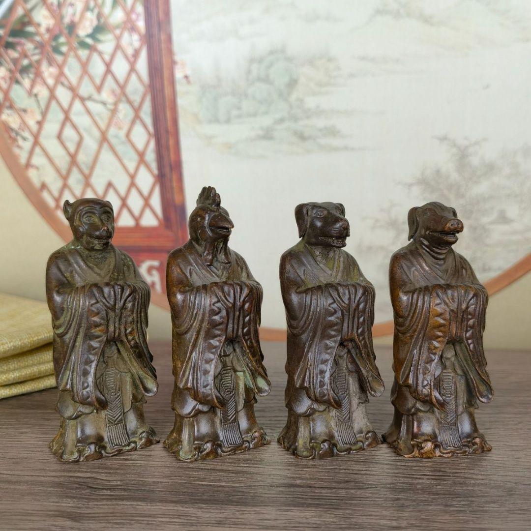 銅製 十二十二干支 茶台 玄関 博古架 装飾品 工芸品 置物