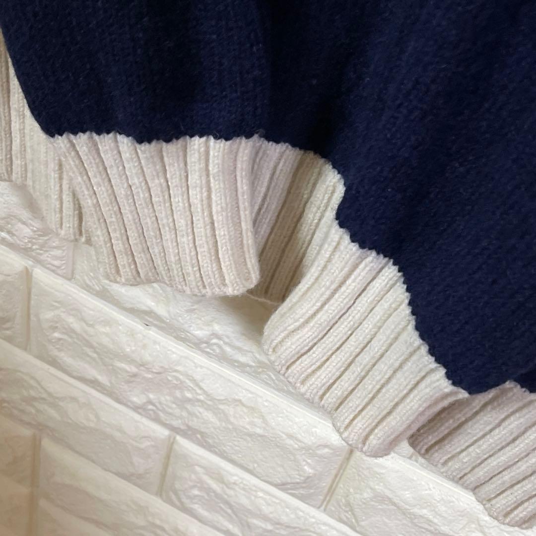 BEAMS GOLF ウール100% バイカラー タートルネック ニット 紺 S