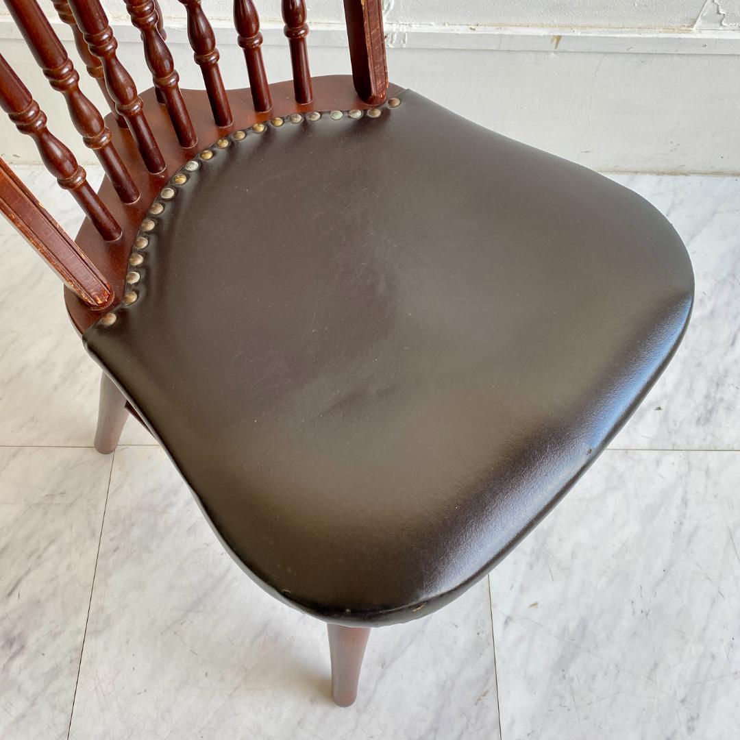 秋田木工 ビンテージ ダイニングチェア 曲木 椅子 レザー座面 鋲打ち