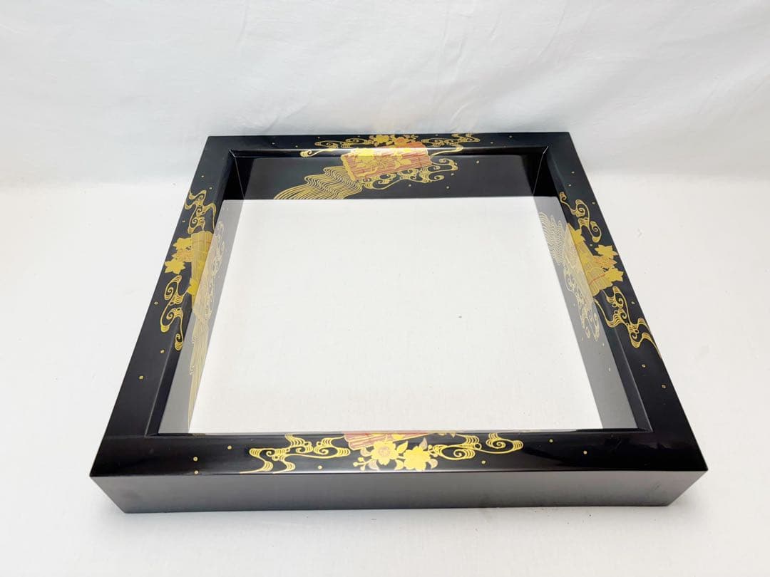 未使用 茶道具 銅製 炉壇 利休炉壇 黒真塗 花筏蒔絵 炉縁 2点セット 紙箱
