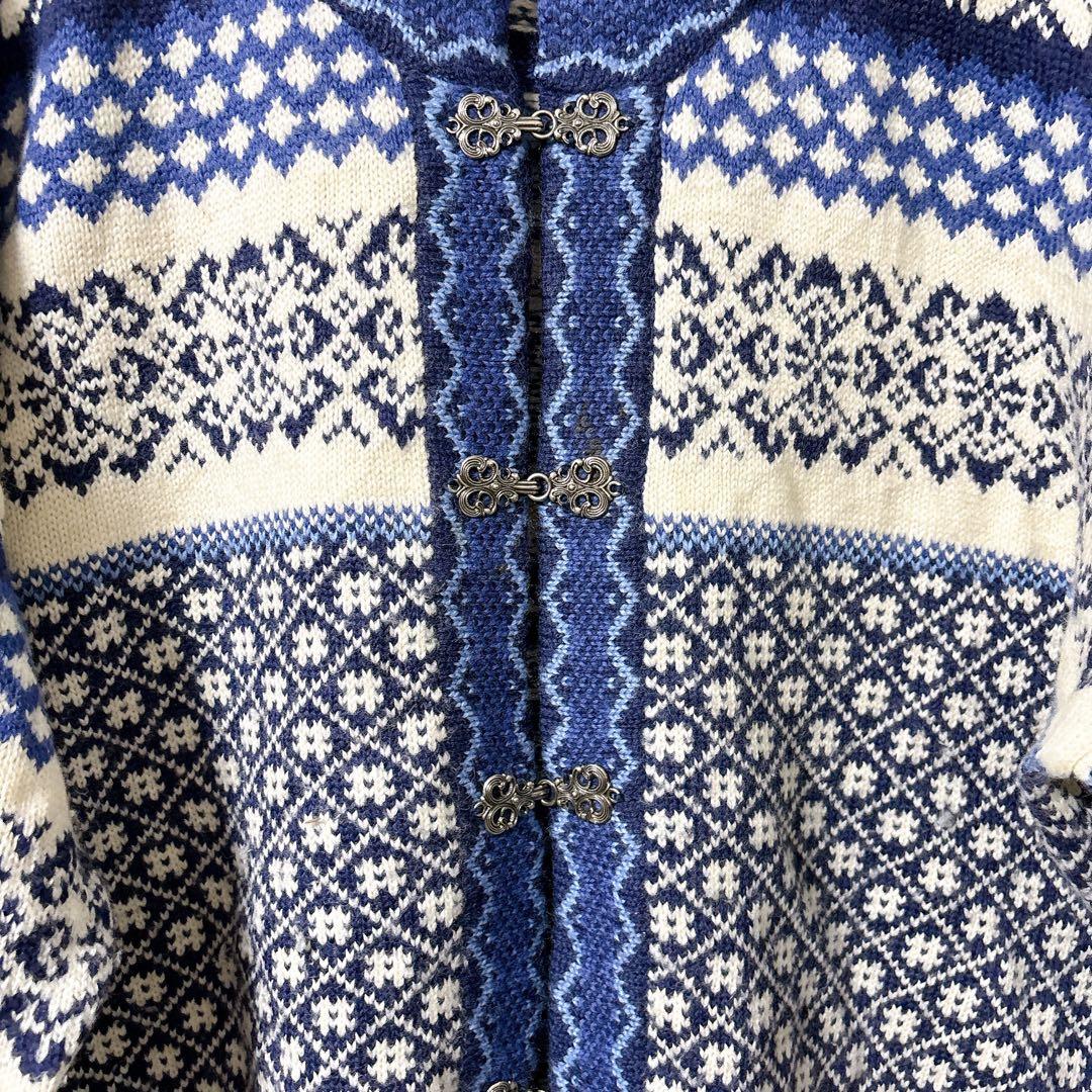 NORWAY製【XL】ノルディック柄ウールニットフック留めWIND FJORD