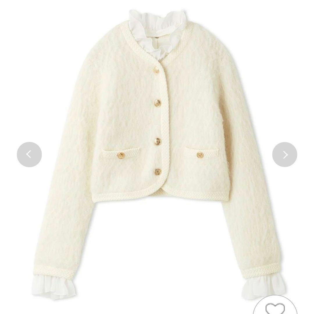 新品タグ付　ファーライクフリルニットジャケット　白　SNIDEL