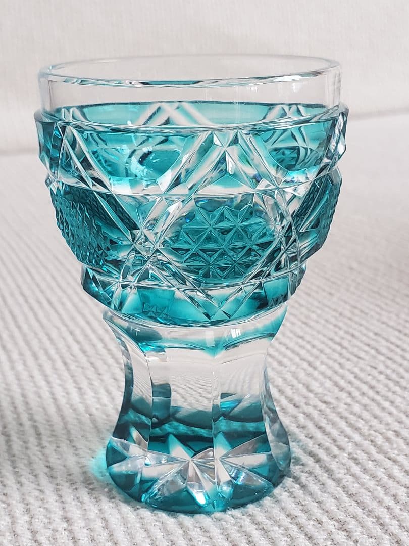 【美色＊美品】薩摩切子の馬上杯　ギヤマン　ビードロ　ガラス細工　酒器　盃　赤　青