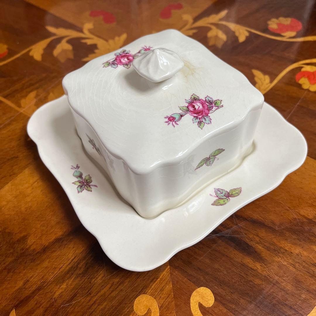 【アンティーク】スポード ビリングスレイローズ バターケース レア 訳あり