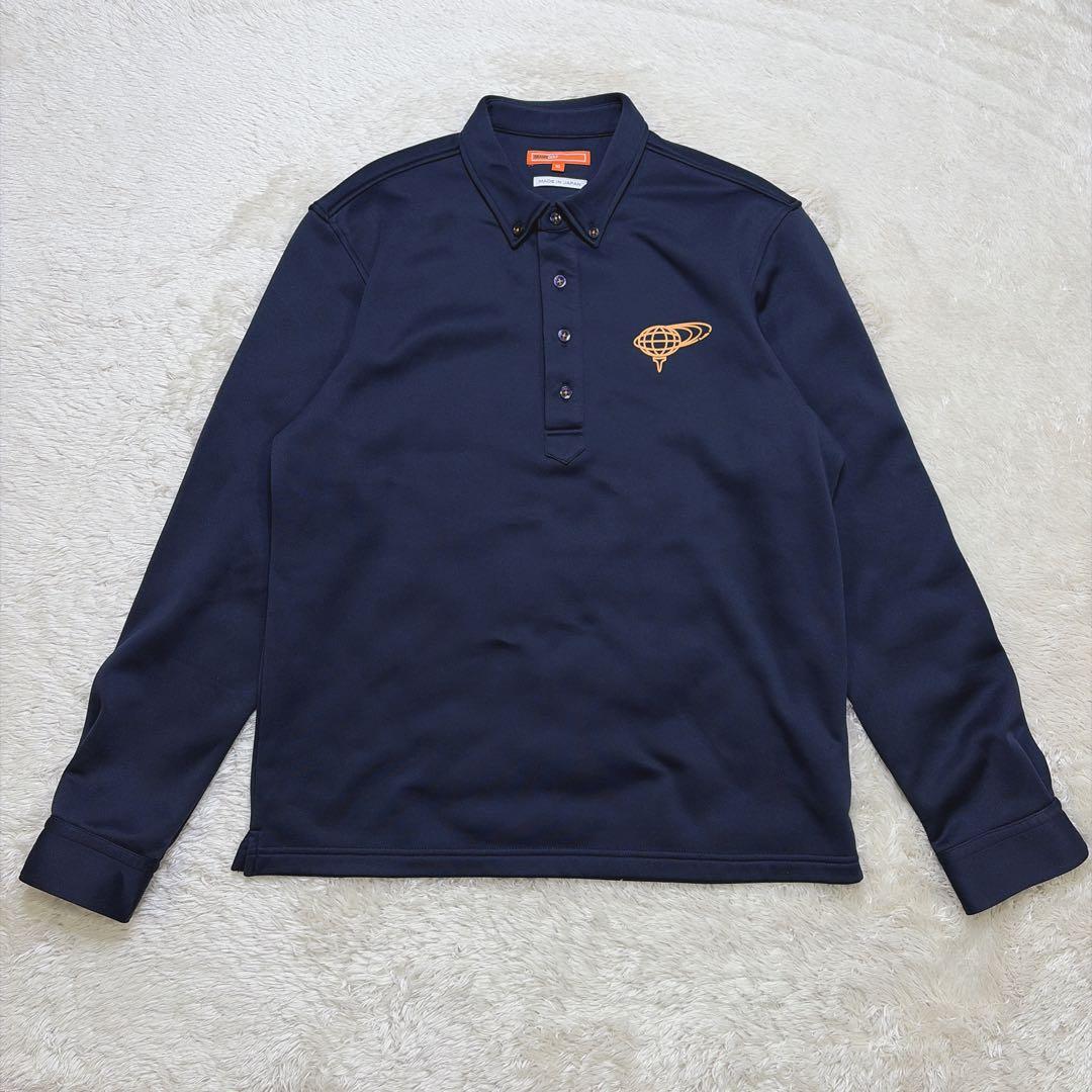 【美品】 BEAMS GOLF 長袖 ポロシャツ 裏フリース 日本製 XL 紺
