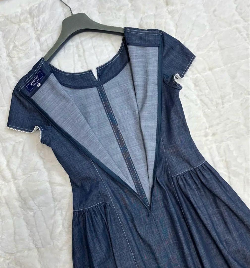 エムズグレイシー リボン 半袖 デニム ワンピース サイズ40