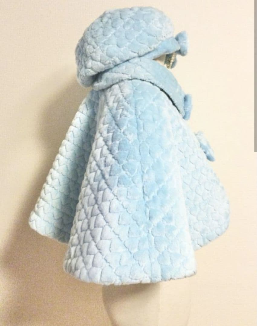 ハート模様リボンつきファーケープ＆ファーベレー帽 セット サックス ミント