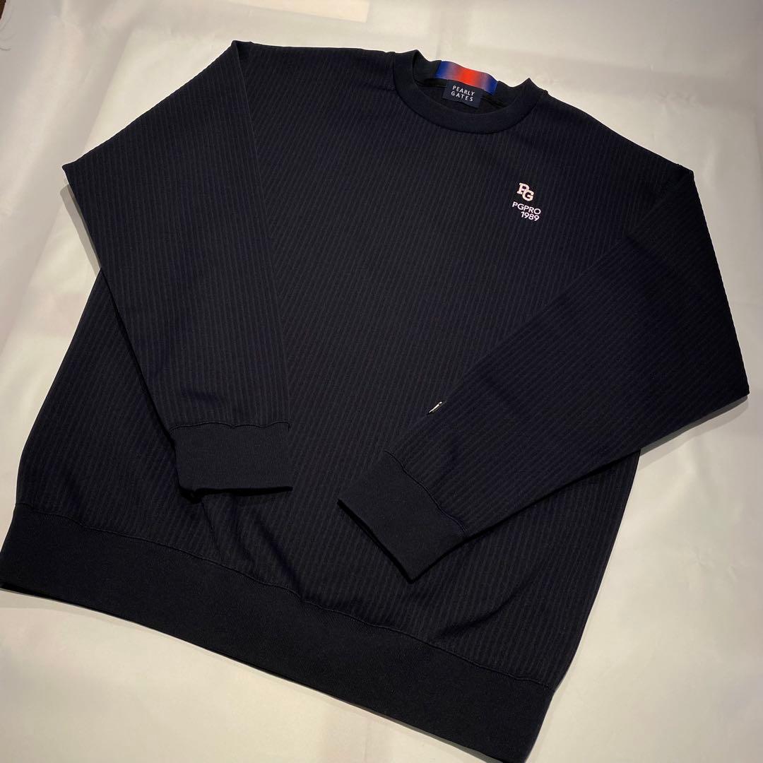 PEARLYGATES　凹凸ストライプクルーネックプルオーバー　トレーナー　紺色