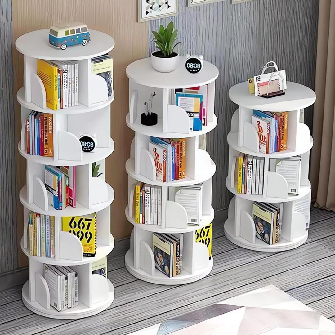 本棚 回転式本棚 大容量 4段 A4が入る高さ 白 漫画絵本棚