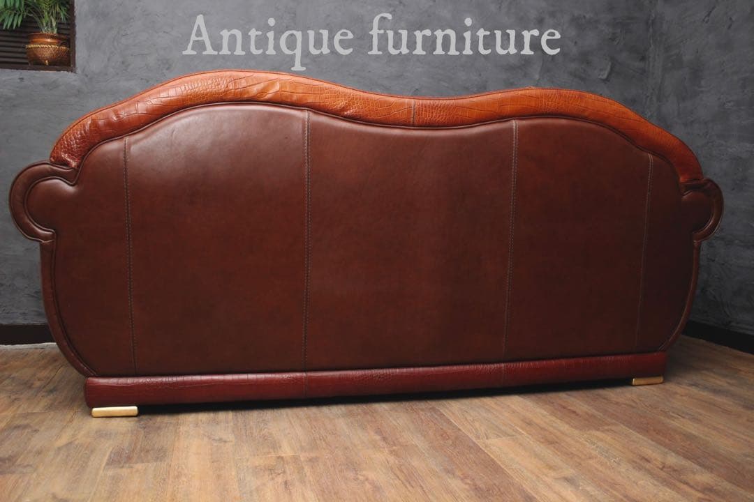 首都圏送無料〜BASTEXイタリア　アンティーク　超一流　ソファ 総本革＋ワニ革