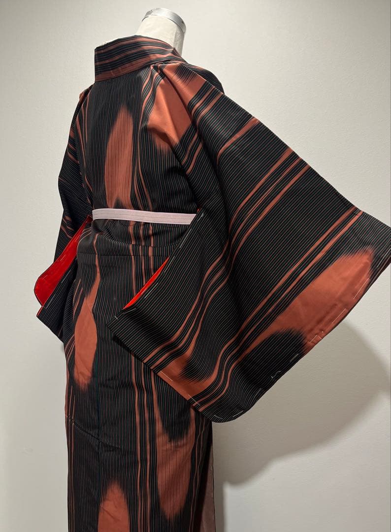 大正ロマン大胆な壺たれ文様 アンティーク小紋 銘仙 未使用しつけ極美品