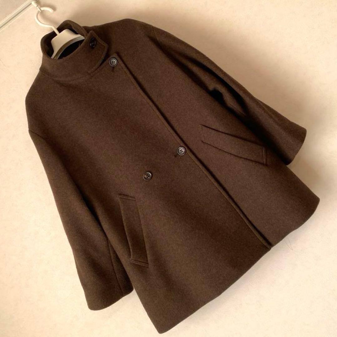 美品 L'ESSAGE MANTECOトップビーバースタンドショートコートカーキ