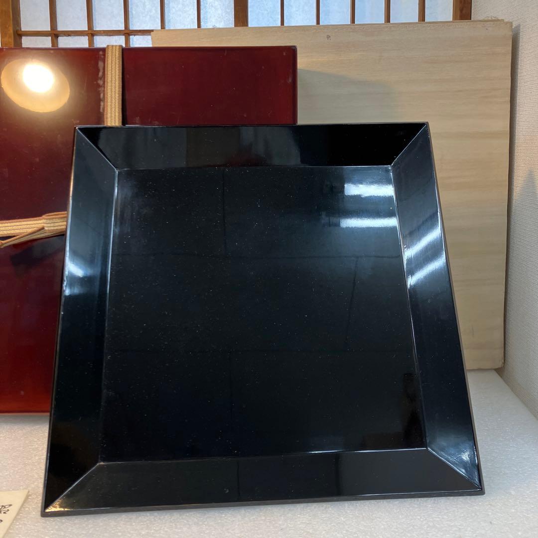 茶道具　盆　漆器　黒塗　盆　漆塗り共箱　N6KOB