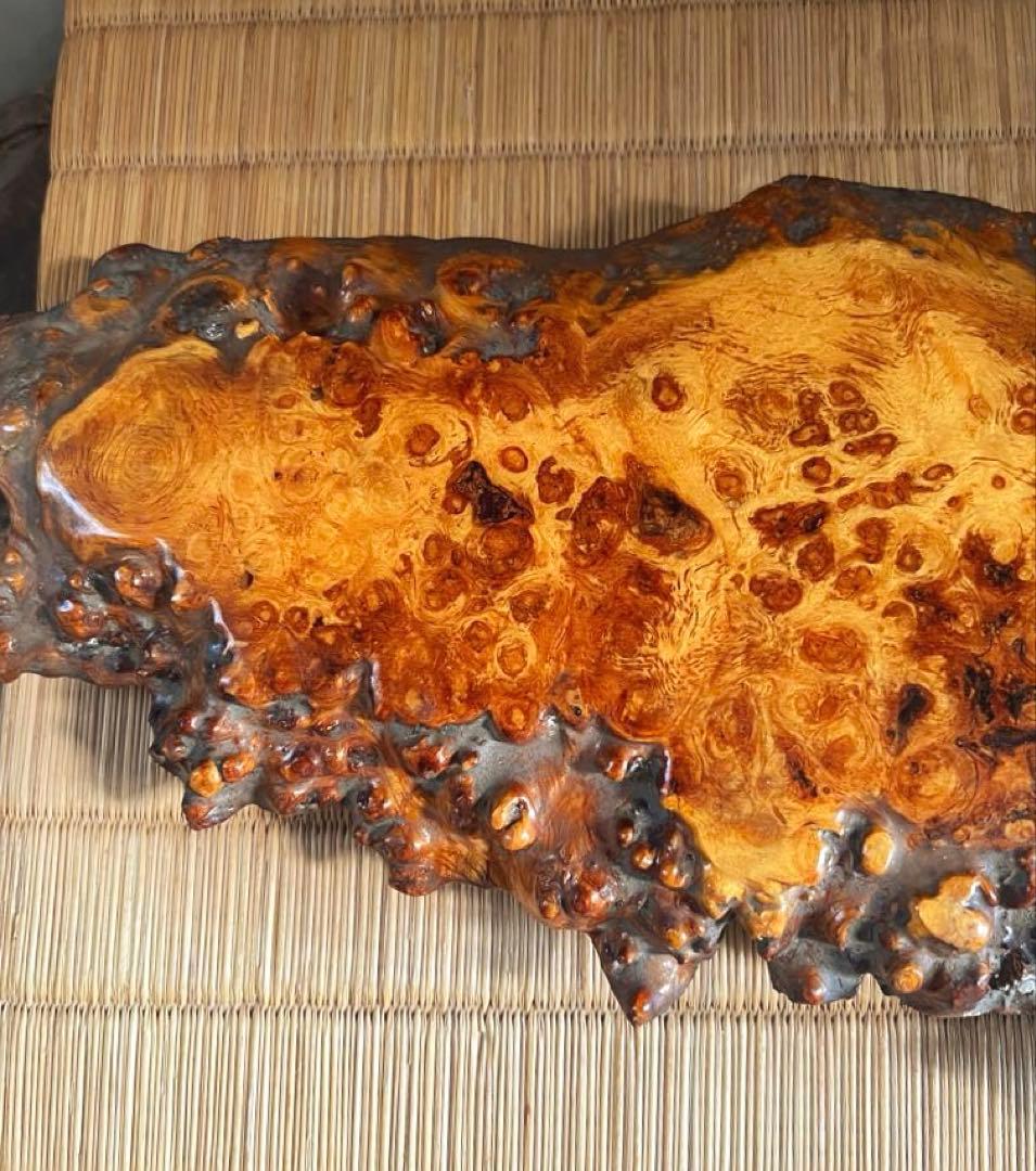 天然時代木 希少 横長 奥細 花梨 玉杢 瘤 四足 花台 香台 盆栽台 50㎝