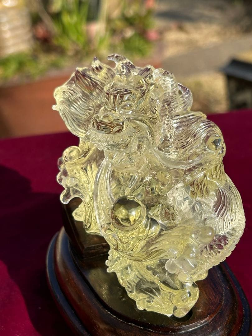 最高品質シトリン龍玉持西に金運パワ透明度が高く龍の一刀彫り‼️大特価SALE中