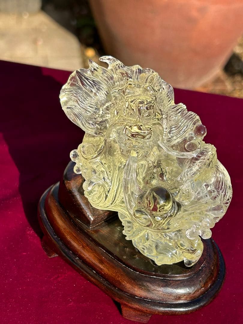 最高品質シトリン龍玉持西に金運パワ透明度が高く龍の一刀彫り‼️大特価SALE中