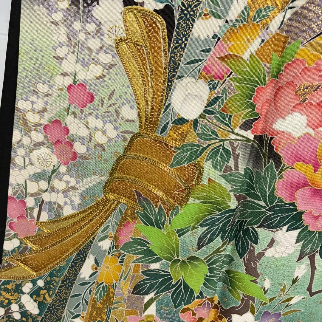 D159 黒留袖　友禅　金駒刺繍　正絹　着物　袷　極美品