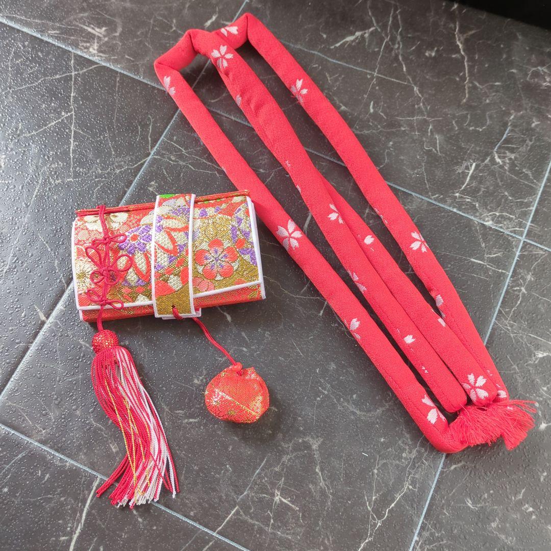 ⭐【Run】 金×花柄・鞠模様　3歳　草履バッグ　箱せこセット　和装小物　七五三