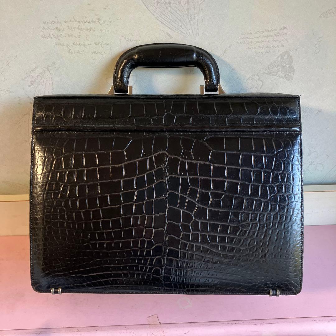 クロコダイルレザー ビジネスバッグ 黒