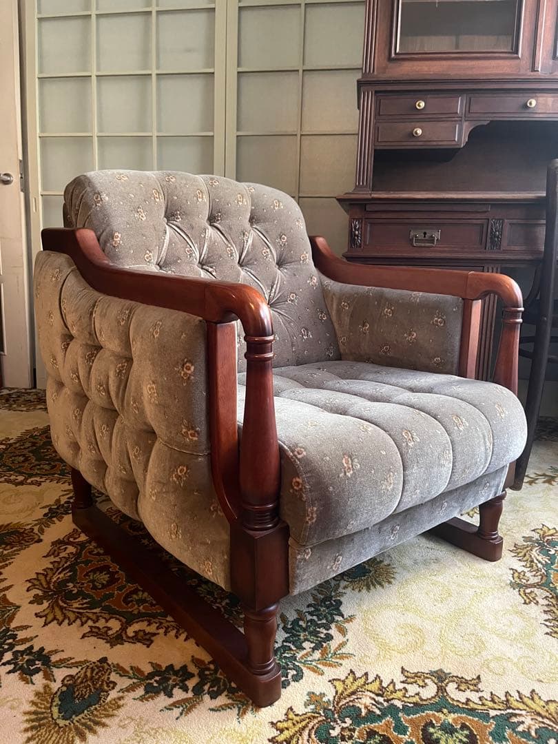 新象 シングルソファ 1P アンティーク 花柄 インテリア