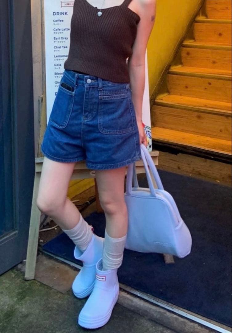 HUNTER ライトブルー ショートレインブーツ