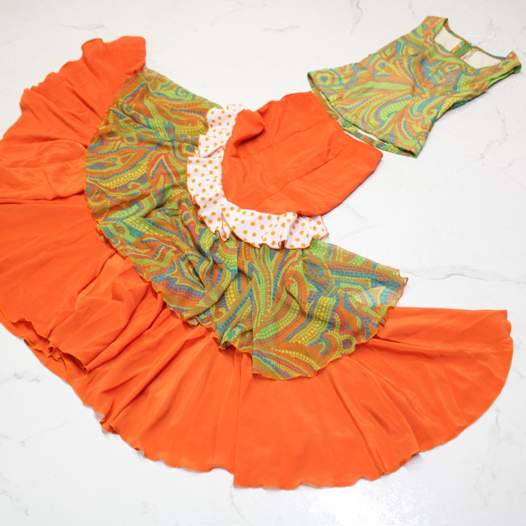 【フラメンコ衣装】オレンジ×豪華ボランテ HERMOSA IBERIA