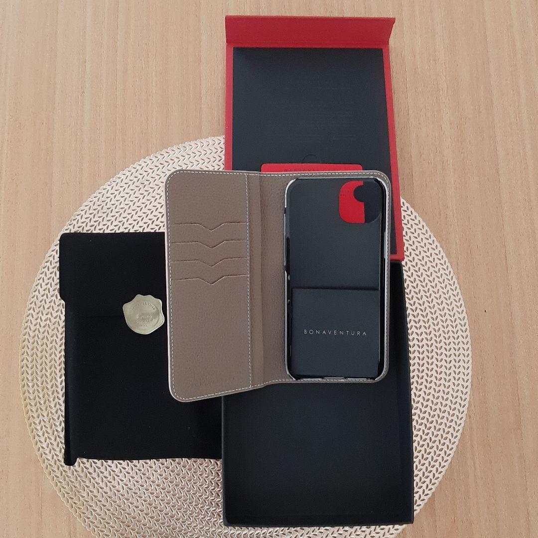 ボナベンチュラiPhone14Plusダイアリーケース　エトープ　シュリンクレザ
