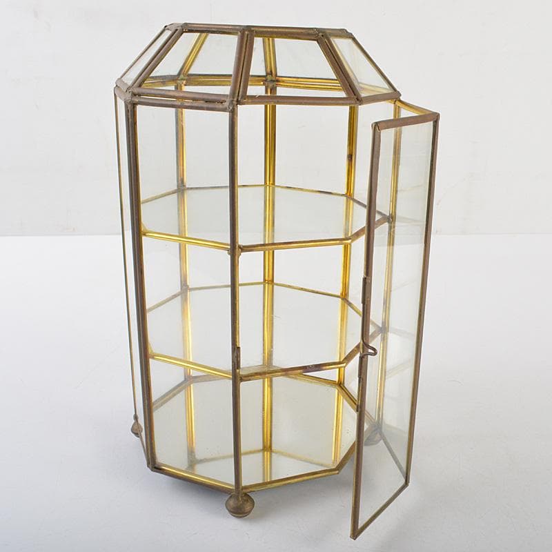 アンティーク　銅枠　八角　ガラスケース　宝石入　ディスプレイケース　CR7319