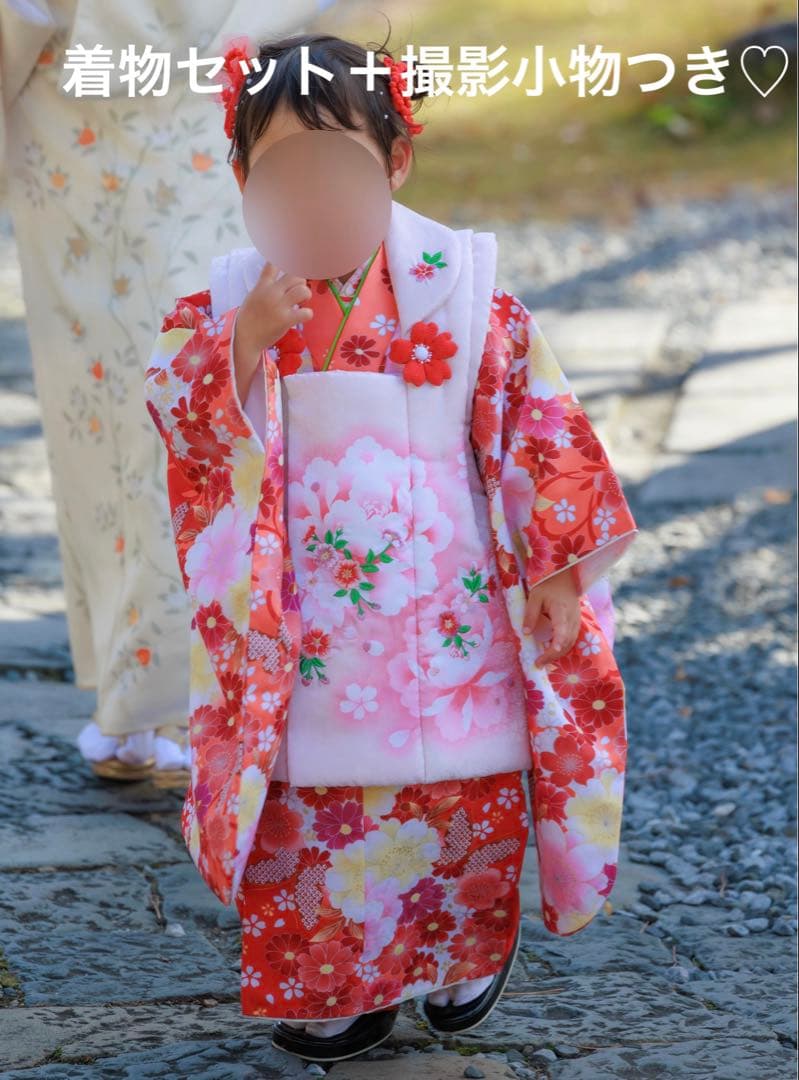 マユミブランド 3歳 七五三 赤 着物 フルセット