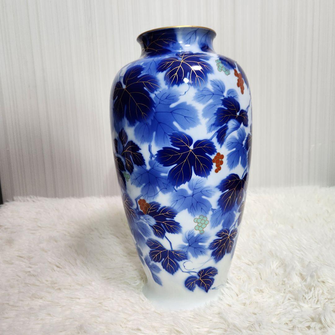 【廃盤！希少！】深川製磁　瑠璃 葡萄　花生 14号 38cm 高級美術品 有田焼