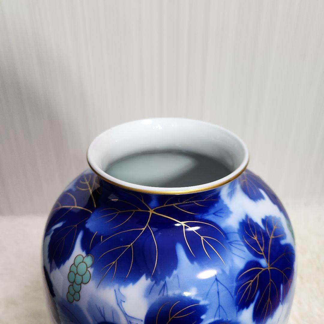 【廃盤！希少！】深川製磁　瑠璃 葡萄　花生 14号 38cm 高級美術品 有田焼