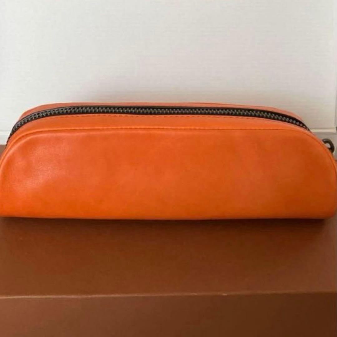 【新品未使用】COACH カーフレザー ペンシルケース　サンバ　オレンジ　箱付き