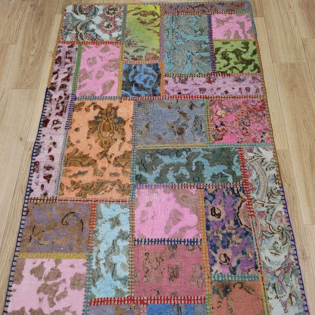 ペルシャ絨毯　手織り　オールド　パッチワーク　z173 497x80 cm