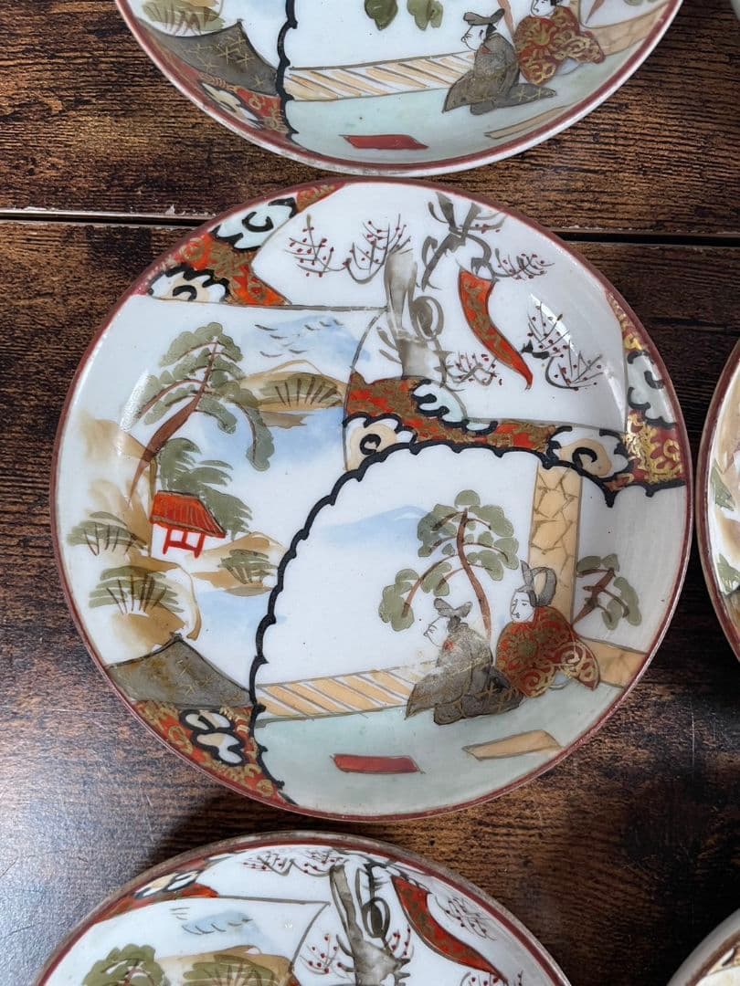 明治期　赤絵人物図豆皿10客＋小皿10客