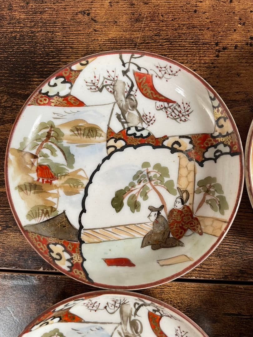 明治期　赤絵人物図豆皿10客＋小皿10客