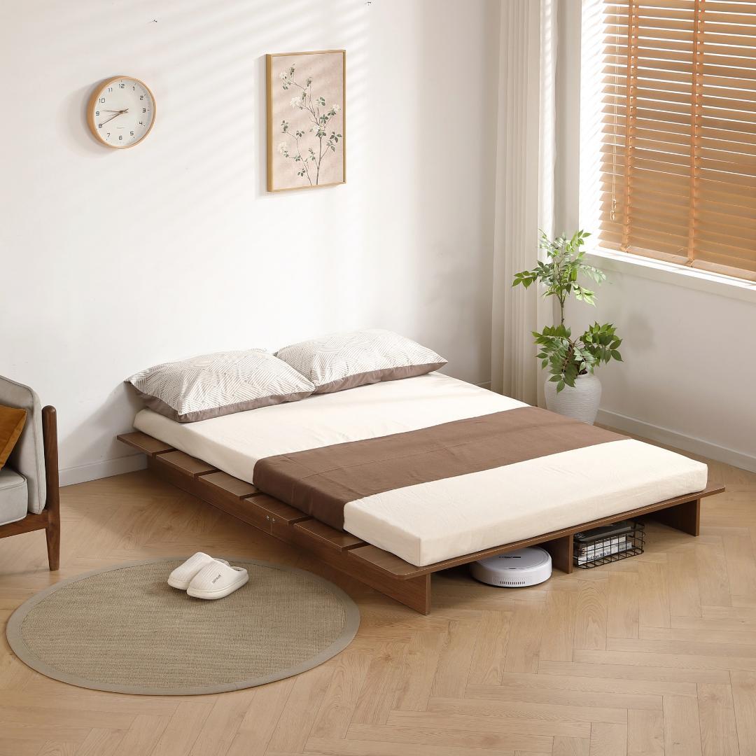 超人気！【幅140cm】木目調 ベッド SD ローベッド Brown