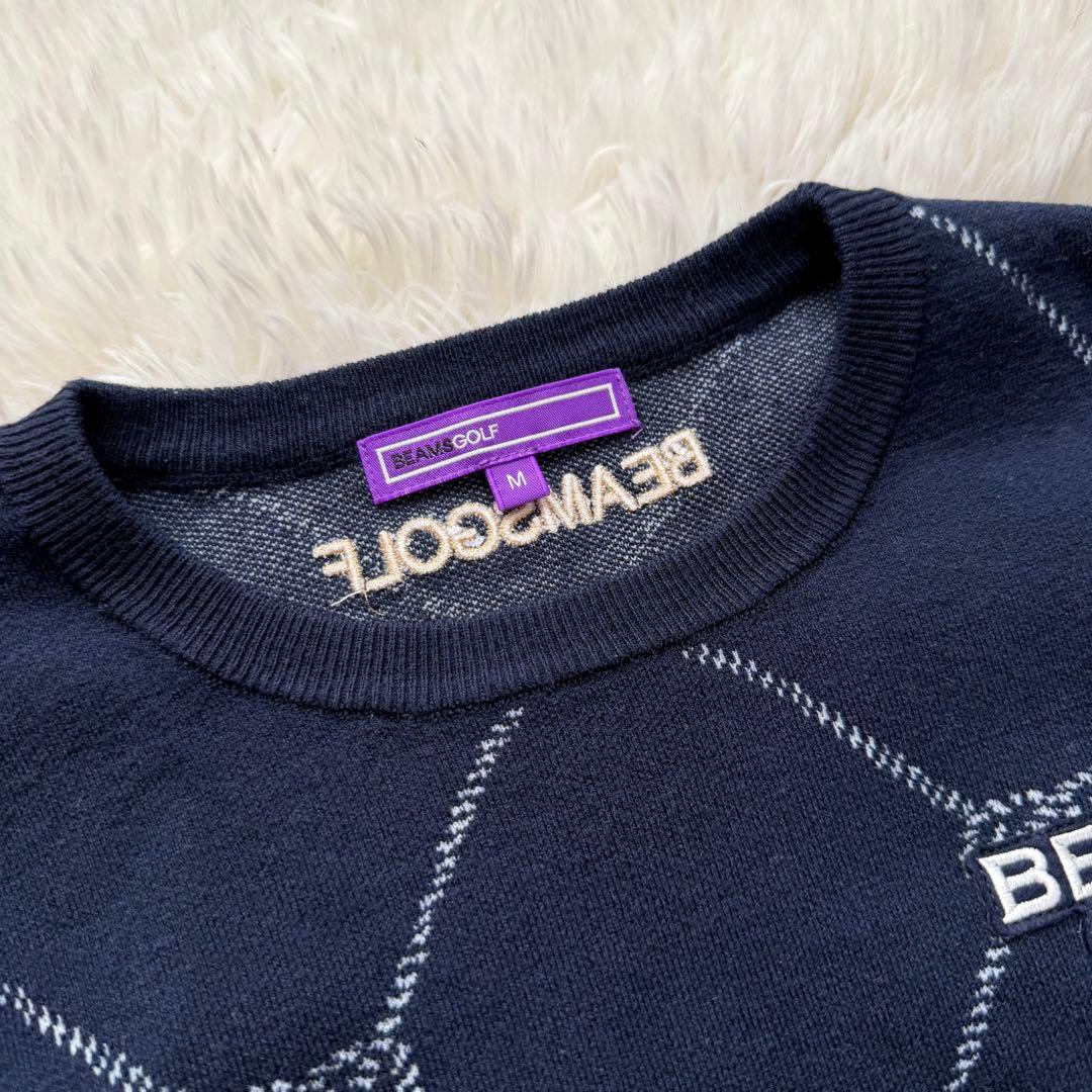 近年未使用級　ビームスゴルフ　ニット　セーター　ゴルフウェア　ロゴ刺繍　総柄