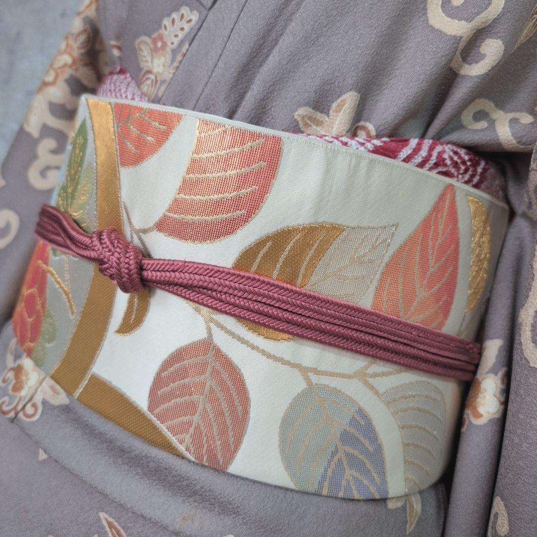 訪問着　フルセット　着物　正絹　グレー地　花　豪華　E1