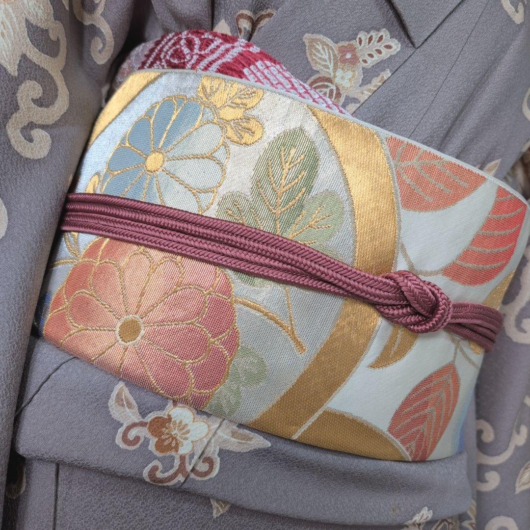 訪問着　フルセット　着物　正絹　グレー地　花　豪華　E1