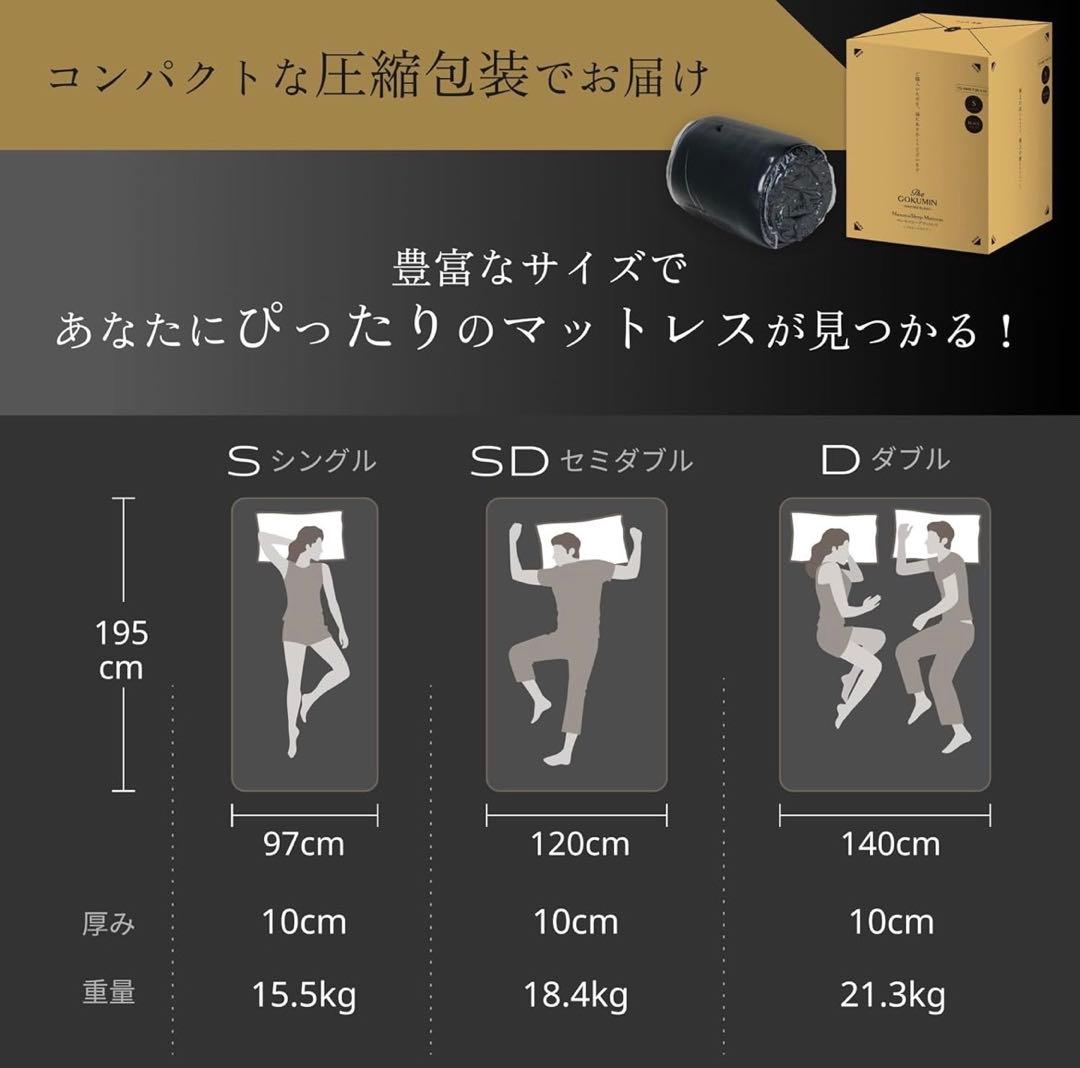 GOKUMIN マットレス 三つ折り シングル 10cm 硬め 70D 300N