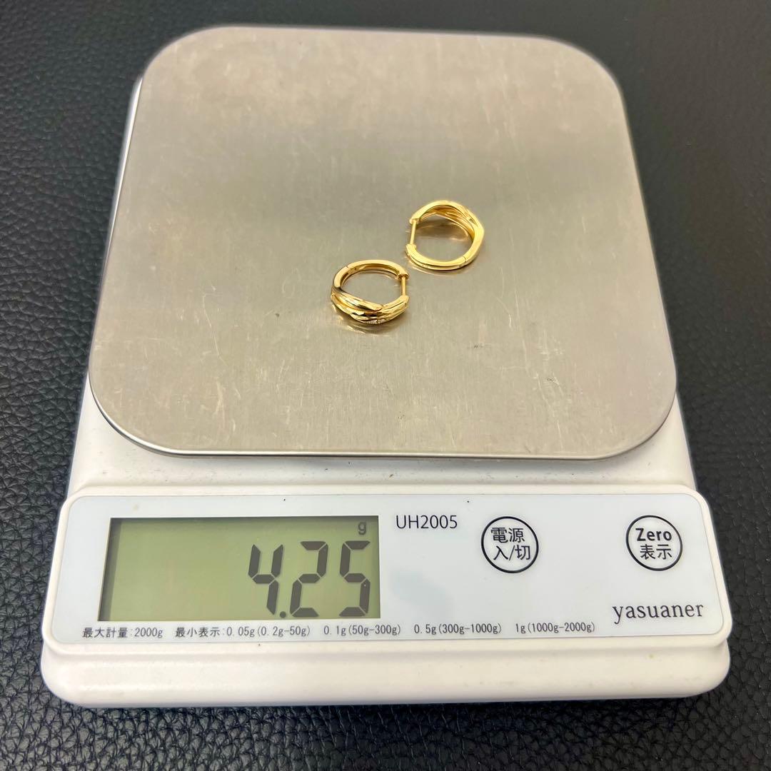 (B051202) K18ピアス ダイヤ 中折れピアス 18金 YG