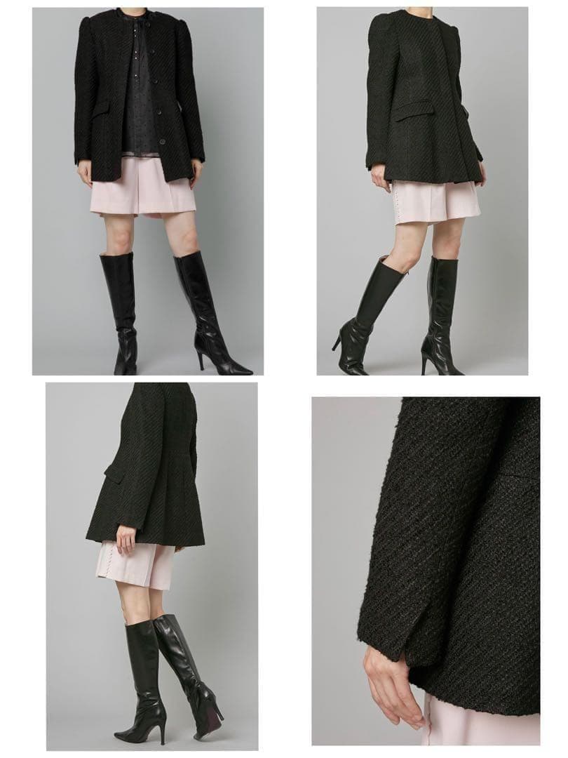 CELFORD セルフォードツイードペプラムノーカラージャケット ブラック 36